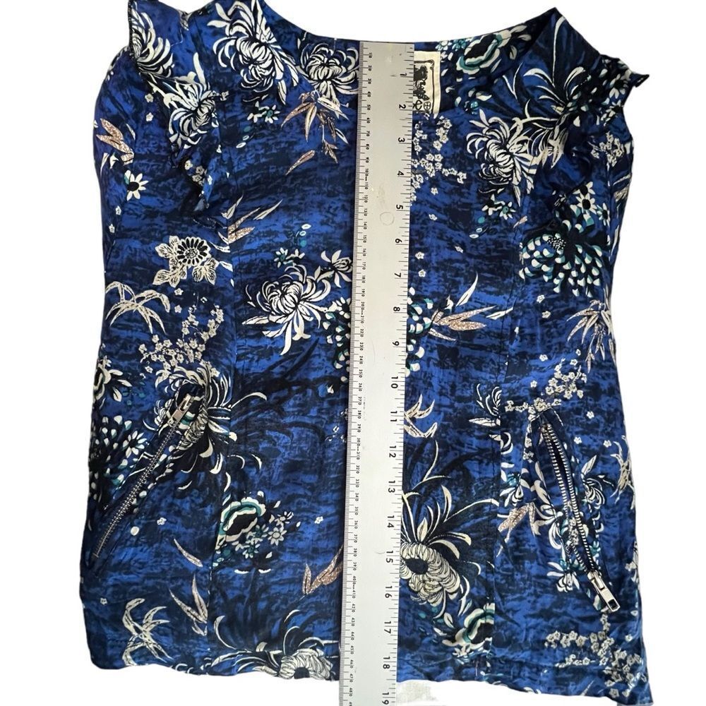 Jaase Boho Floral Cropped Bomber Moto Ruffel Jacket NWT Satin Feel Blue Size M. - Picture 10 of 11
